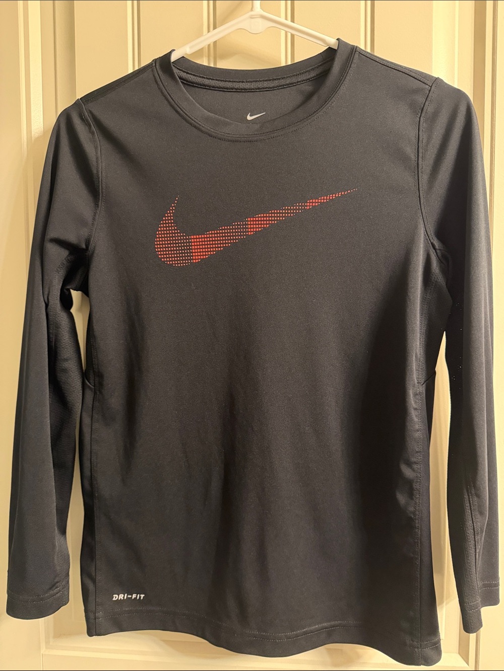 Nike Black Long Sleeve Dri-FIT Top with Red Swoosh